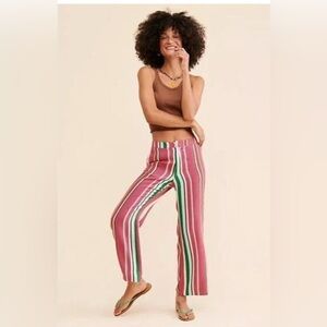 Free People La Paz Crop Flare Striped Pants Berry Combo Size 6 Boho Retro
